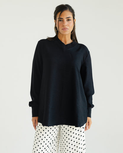 Black Oversized V-Neck Top
