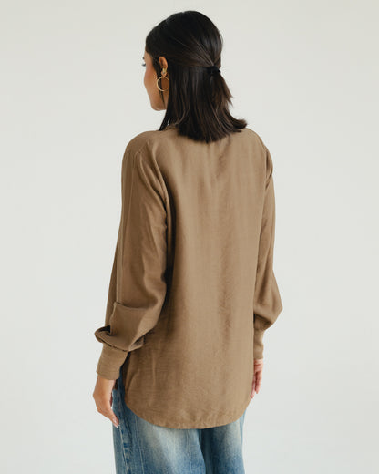 Brown Oversized V-Neck Top