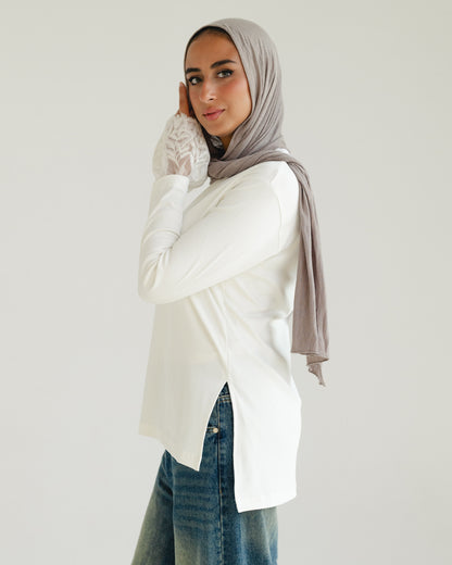 White Lace-Cuff Top