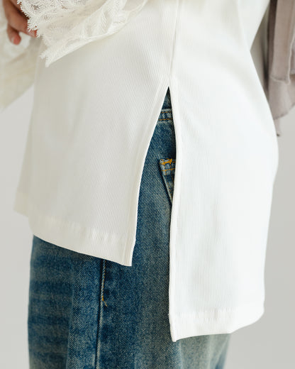 White Lace-Cuff Top
