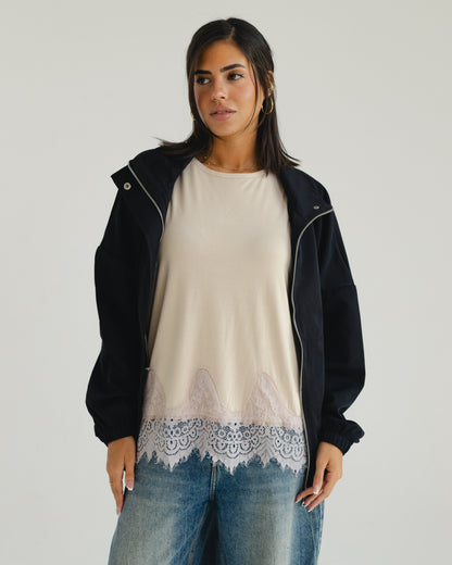 Beige Lace-Hem Tank