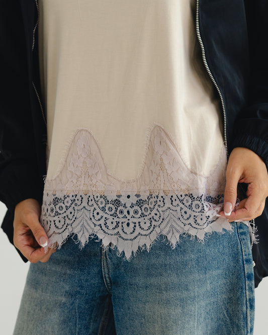 Beige Lace-Hem Tank