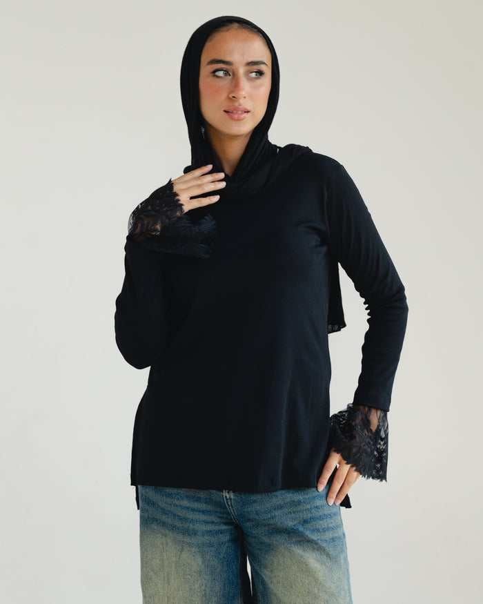 Black Lace-Cuff Top