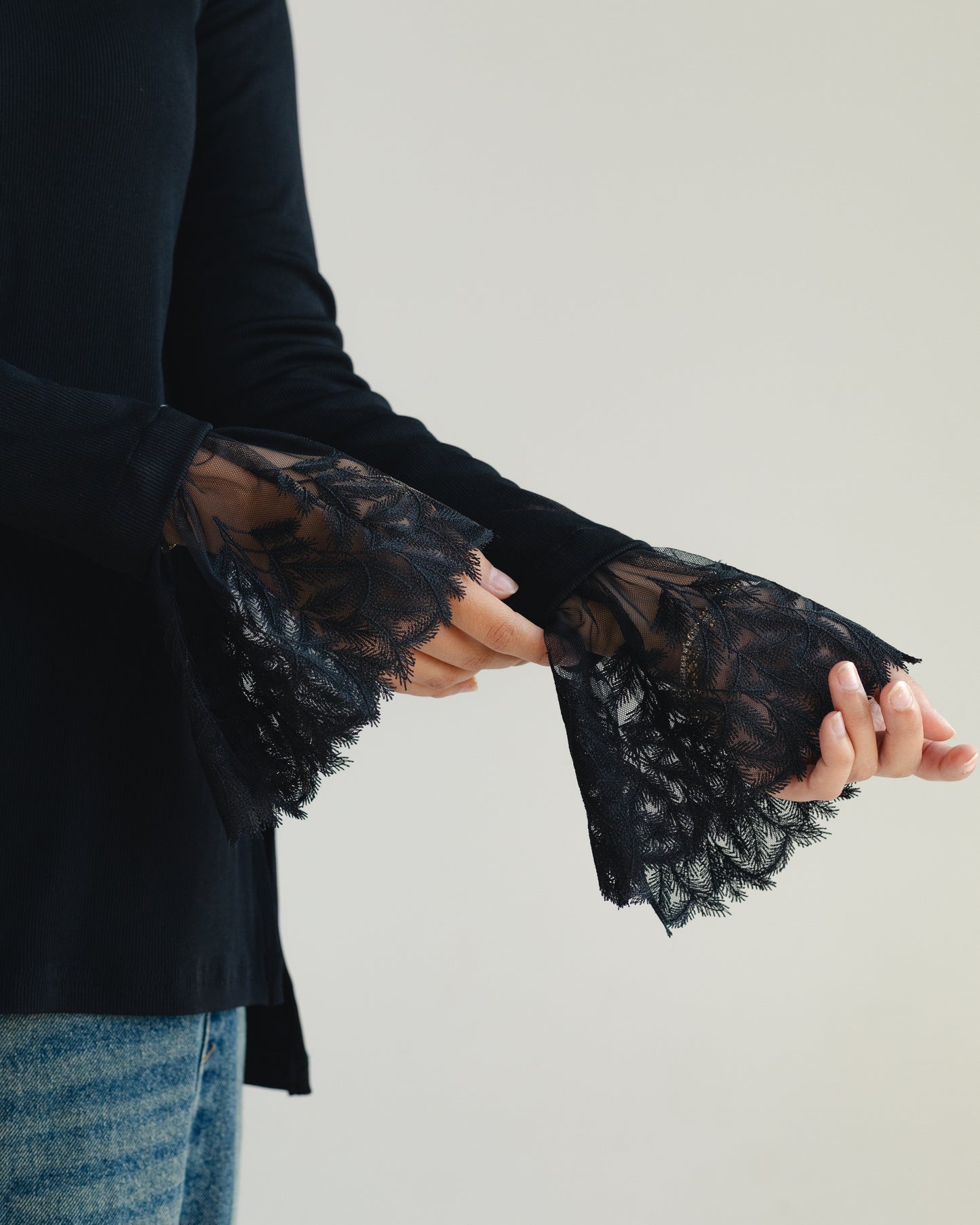 Black Lace-Cuff Top