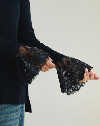 Black Lace-Cuff Top