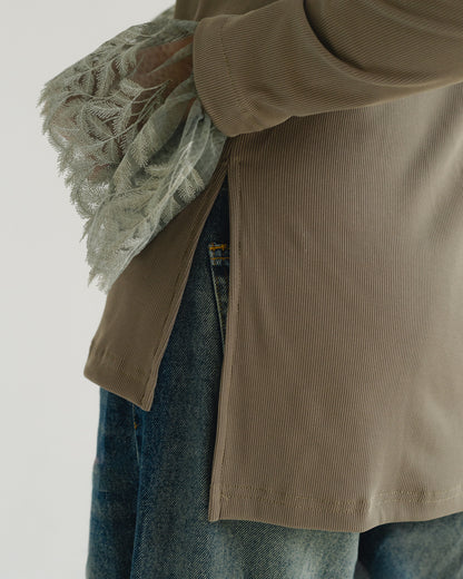 Light Khaki Lace-Cuff Top