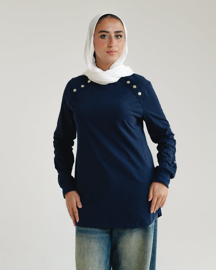 Navy Stud-Shoulder Top