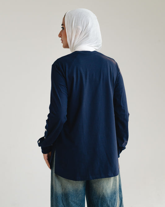 Navy Stud-Shoulder Top