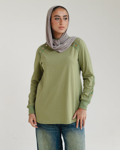 Olive Stud-Shoulder Top
