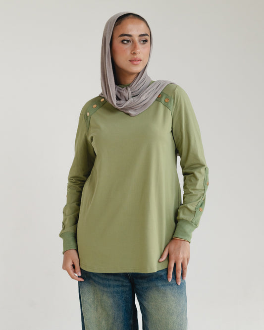 Olive Stud-Shoulder Top