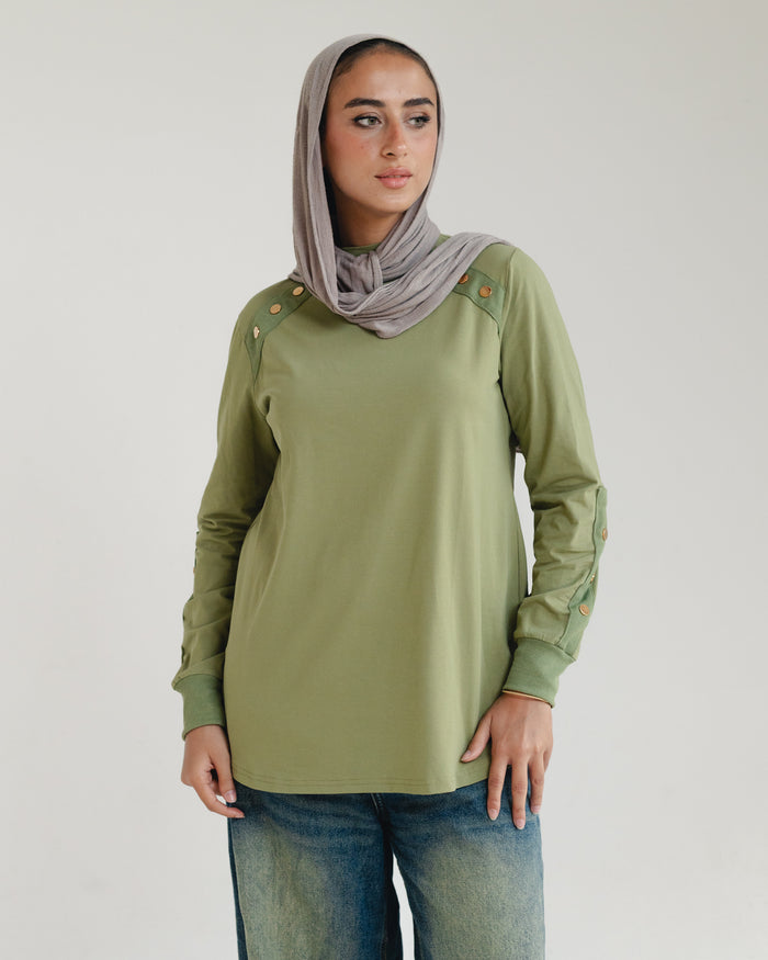 Olive Stud-Shoulder Top