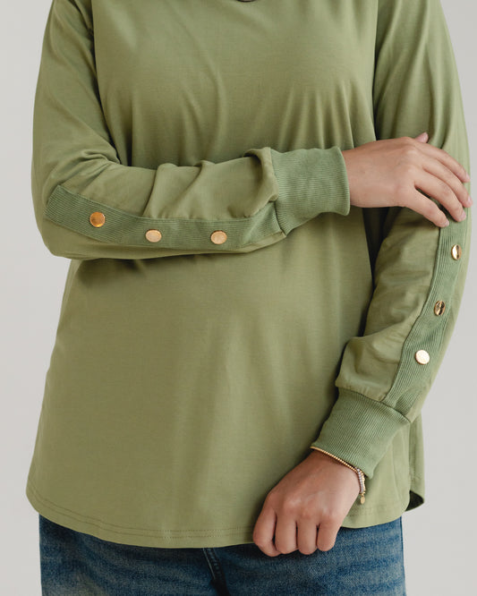 Olive Stud-Shoulder Top