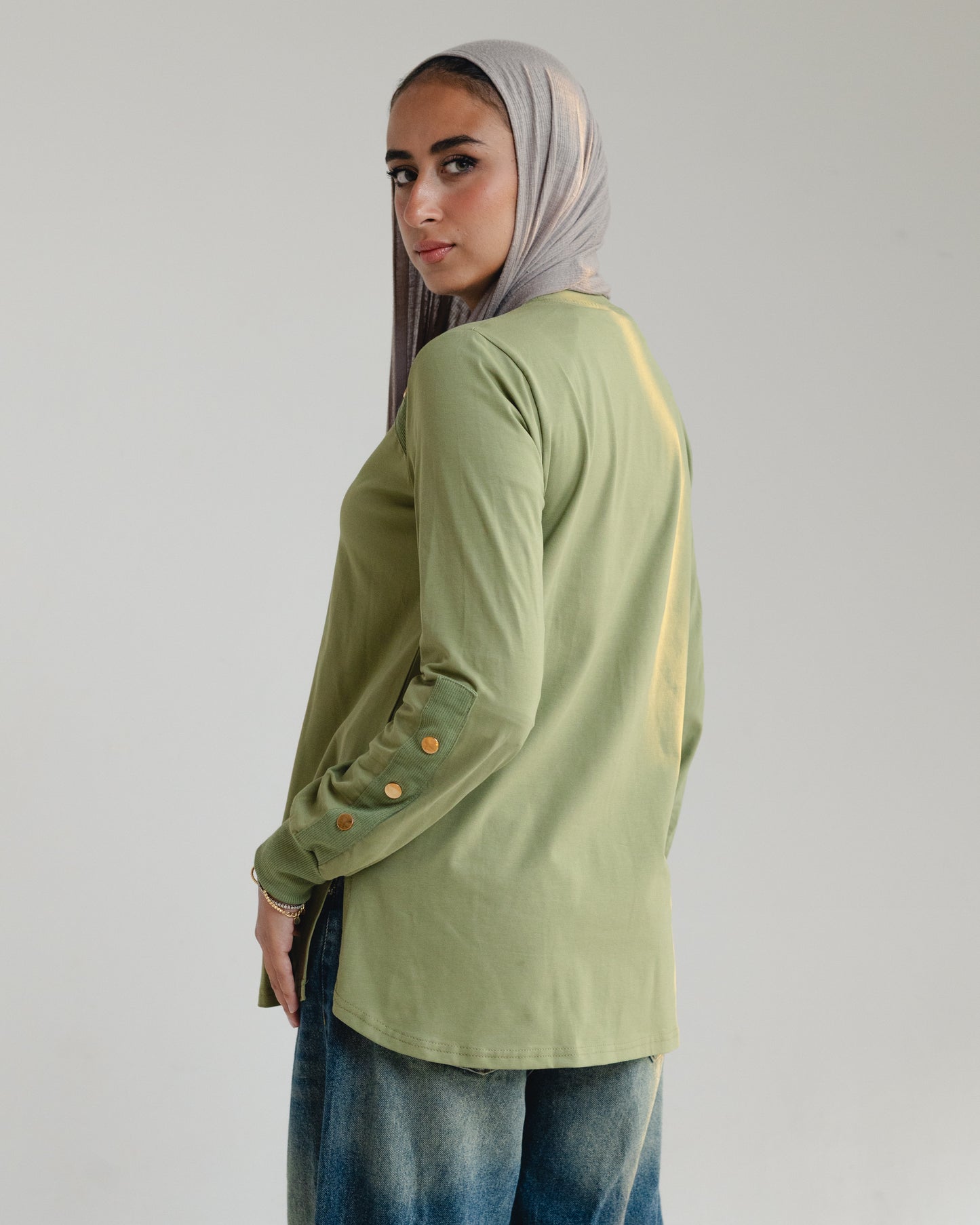 Olive Stud-Shoulder Top