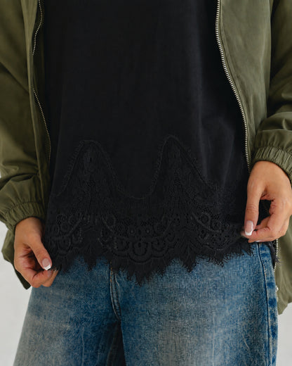Black Lace-Hem Tank