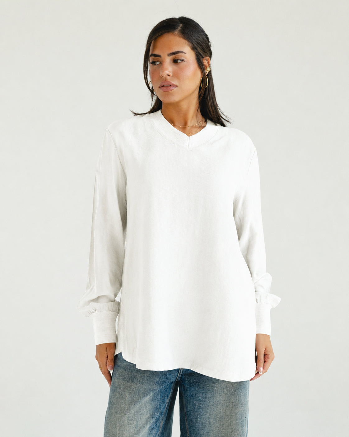 White Oversized V-Neck Top