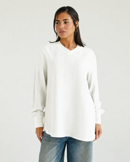 White Oversized V-Neck Top