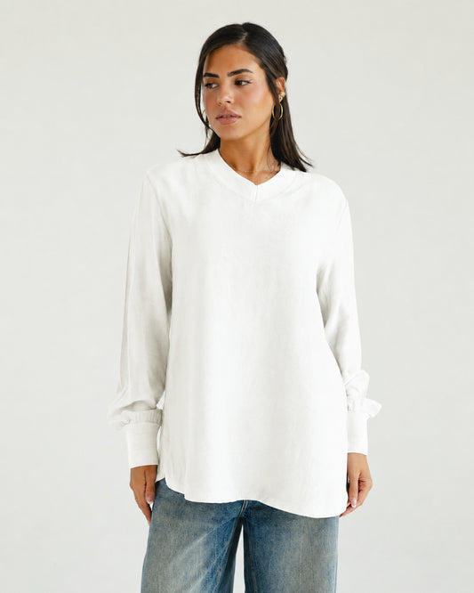 White Oversized V-Neck Top