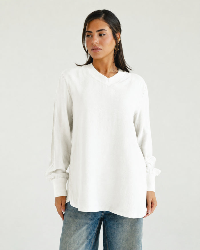 White Oversized V-Neck Top
