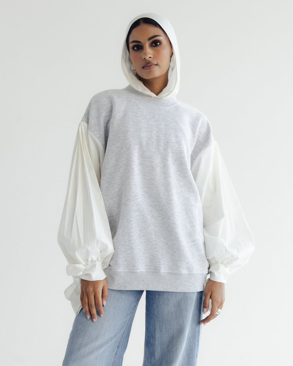 Bow Sleeve Sweatshirt in Grey