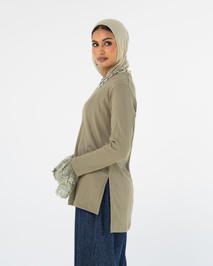 Light Khaki Lace-Cuff Top