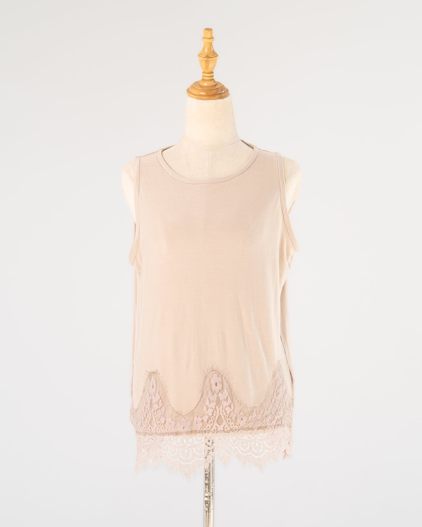 Beige Lace-Hem Tank