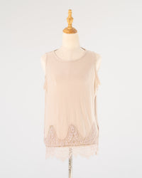 Beige Lace-Hem Tank