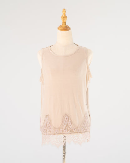 Beige Lace-Hem Tank
