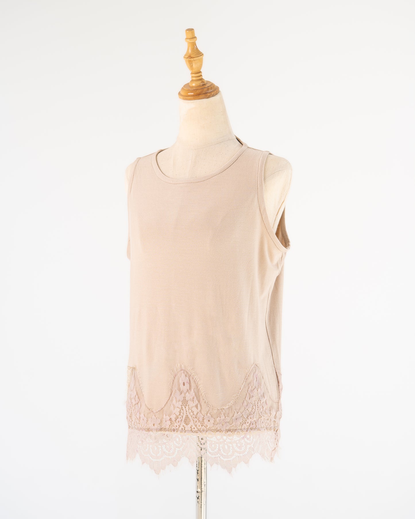 Beige Lace-Hem Tank