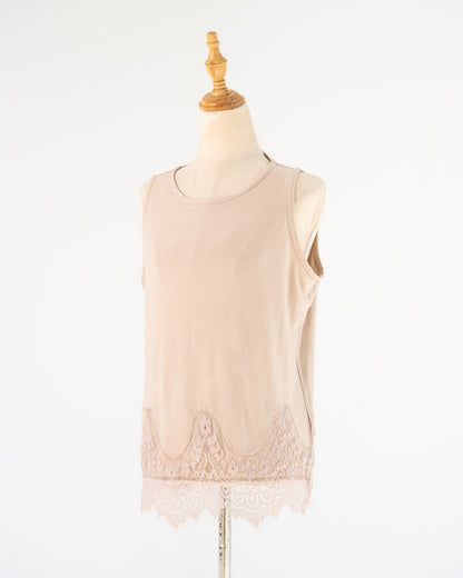 Beige Lace-Hem Tank