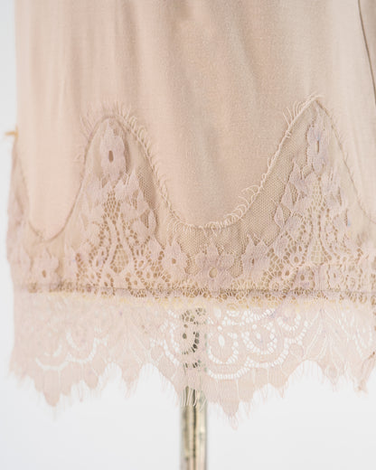 Beige Lace-Hem Tank