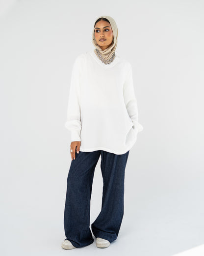 White Oversized V-Neck Top