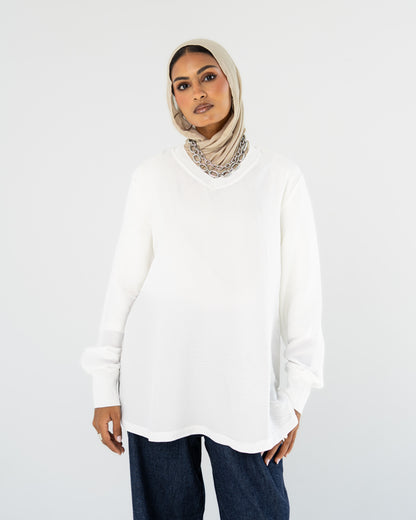 White Oversized V-Neck Top