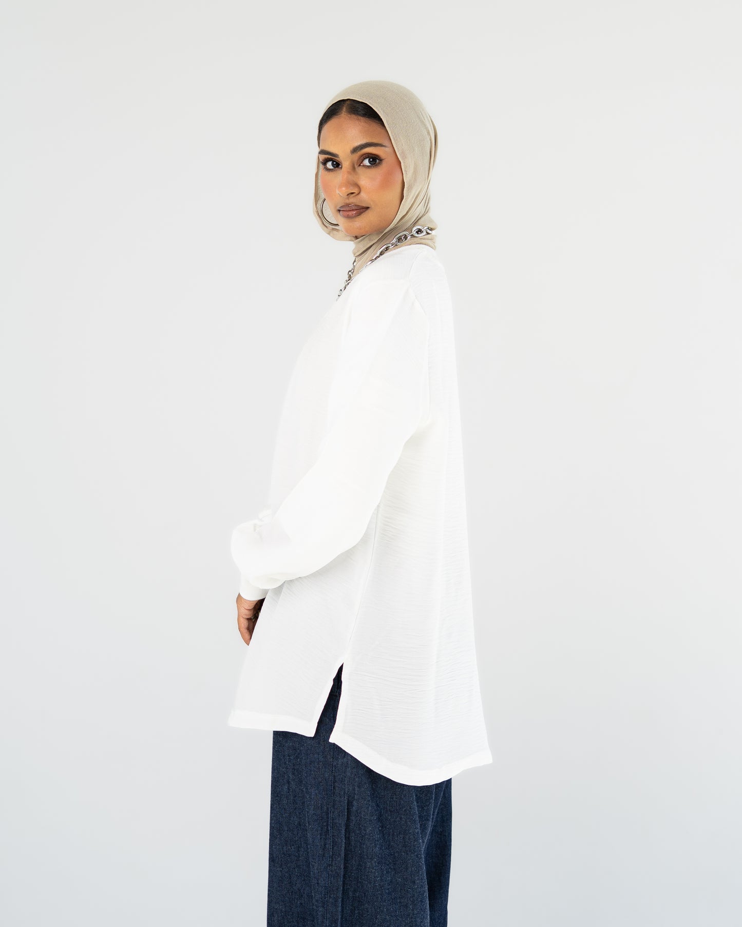 White Oversized V-Neck Top