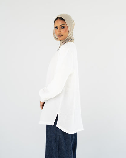 White Oversized V-Neck Top