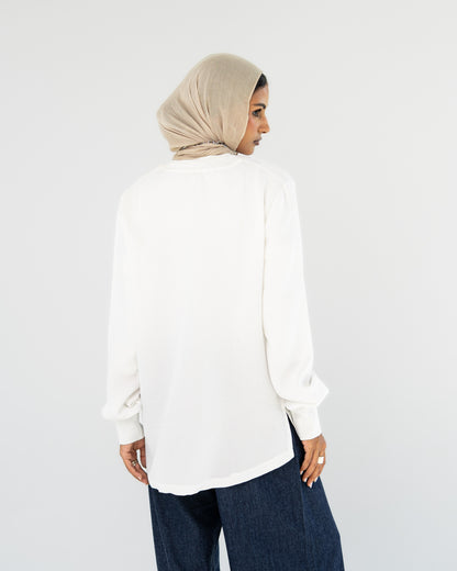 White Oversized V-Neck Top