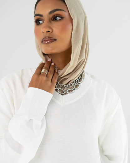 White Oversized V-Neck Top