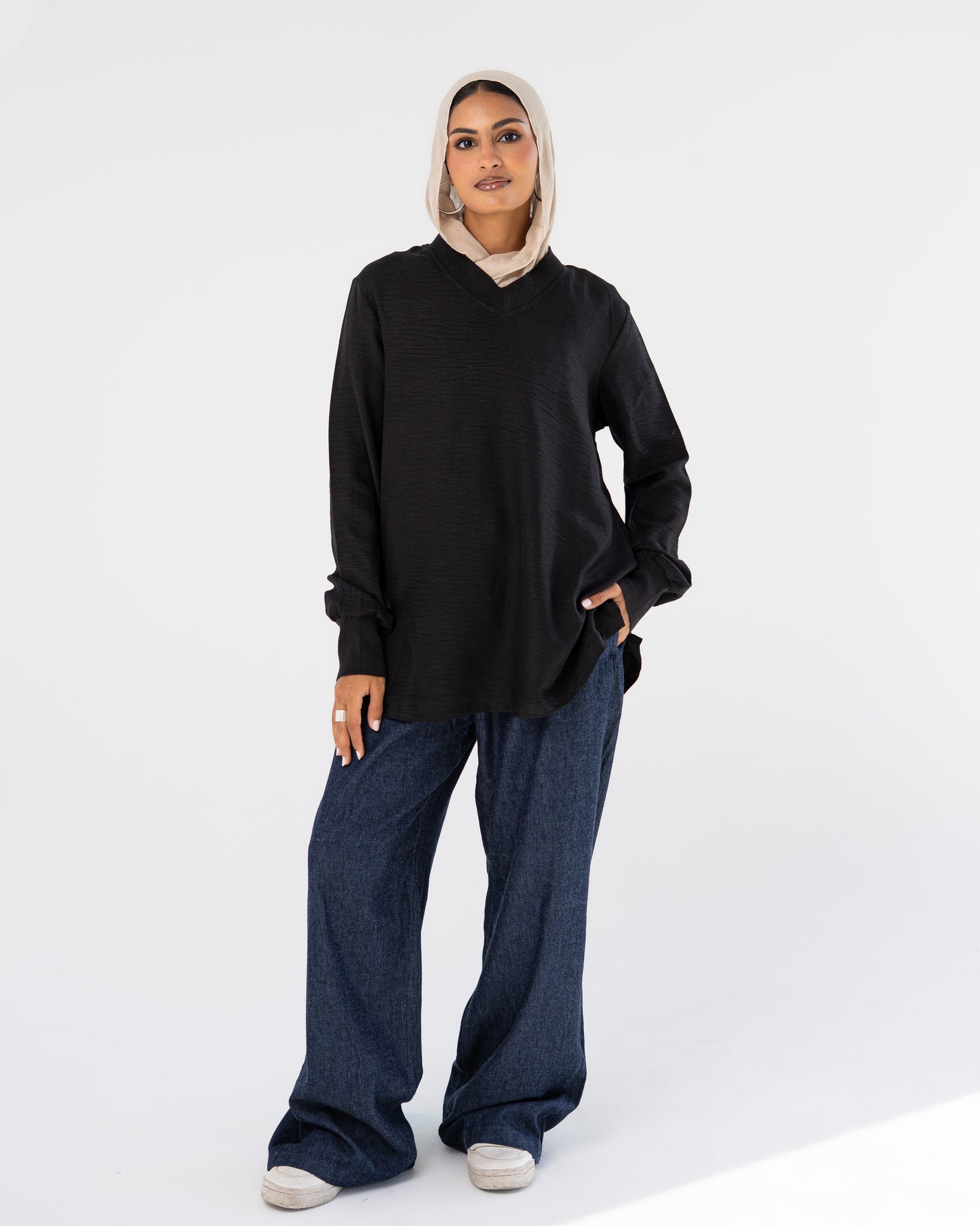 Black Oversized V-Neck Top