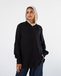 Black Oversized V-Neck Top