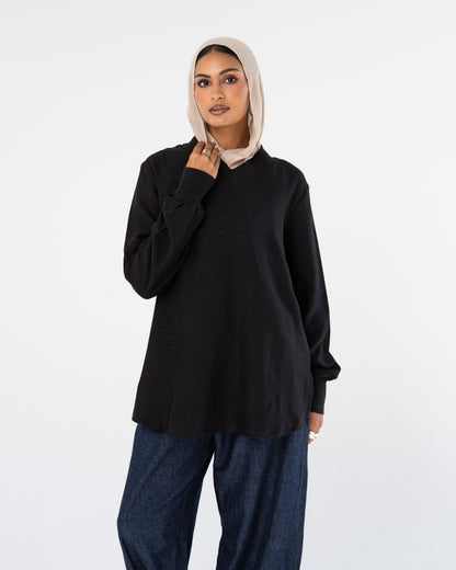 Black Oversized V-Neck Top