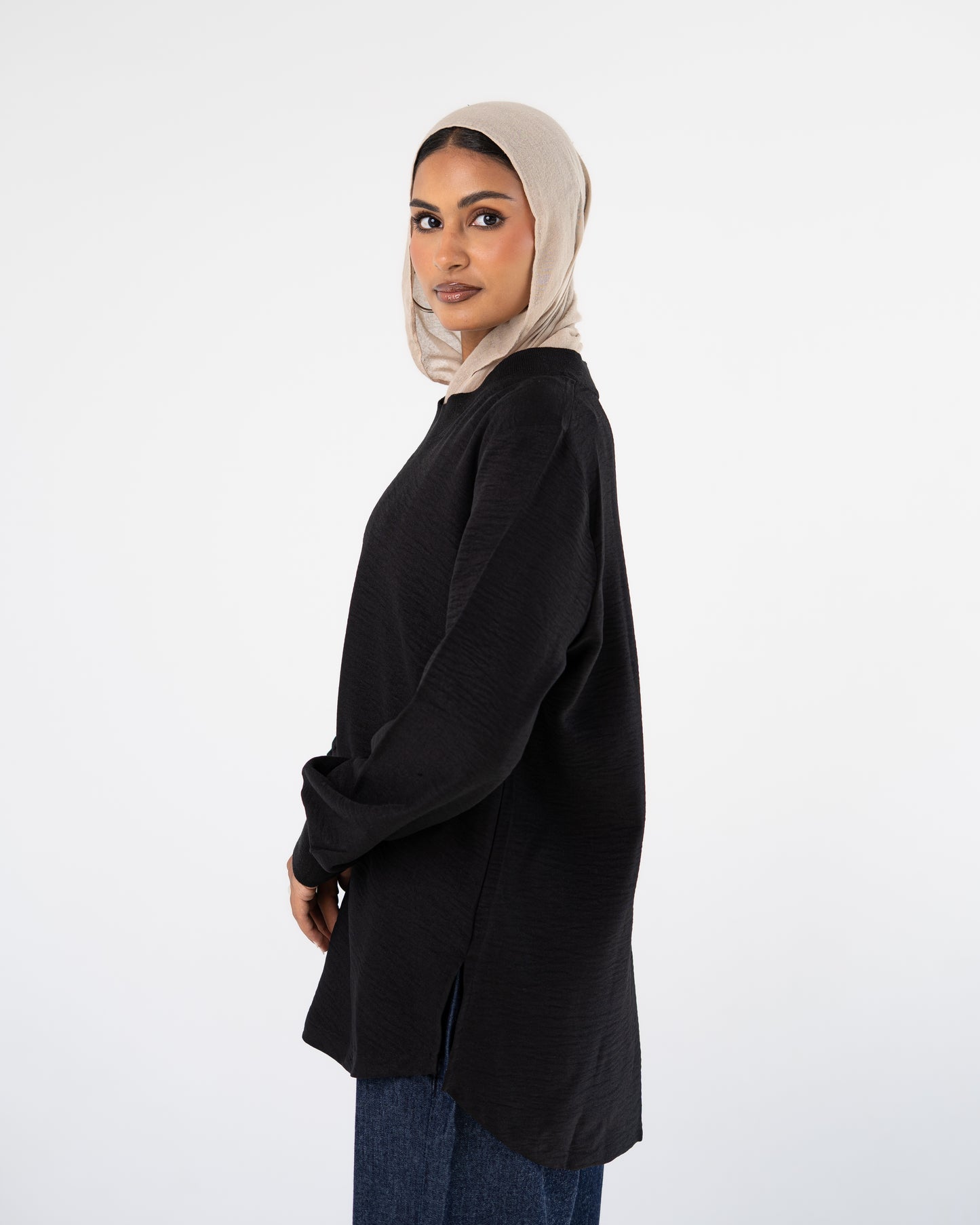 Black Oversized V-Neck Top