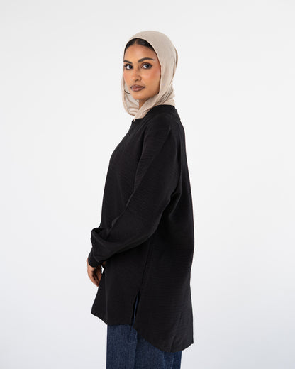 Black Oversized V-Neck Top