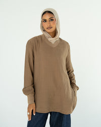 Brown Oversized V-Neck Top