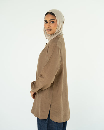 Brown Oversized V-Neck Top