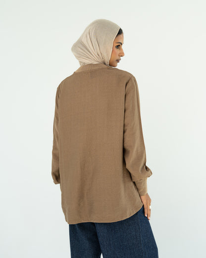 Brown Oversized V-Neck Top
