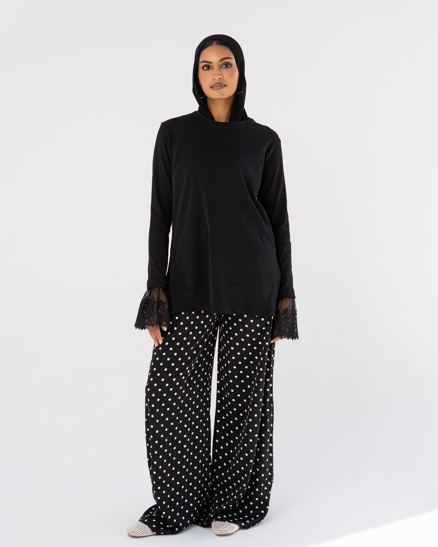 Black Lace-Cuff Top