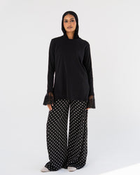 Black Lace-Cuff Top