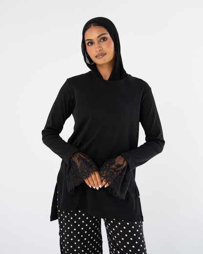 Black Lace-Cuff Top