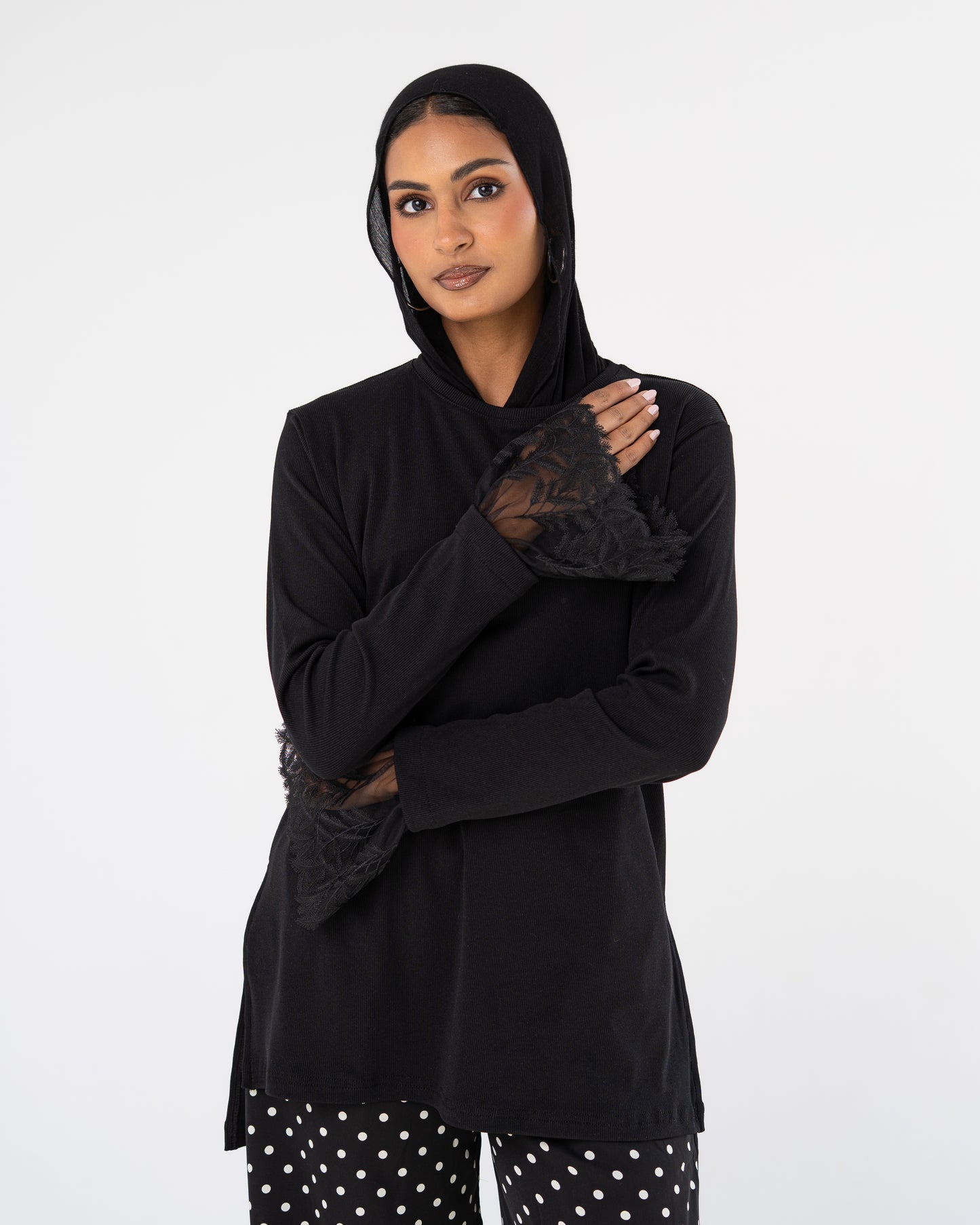 Black Lace-Cuff Top