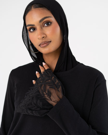 Black Lace-Cuff Top