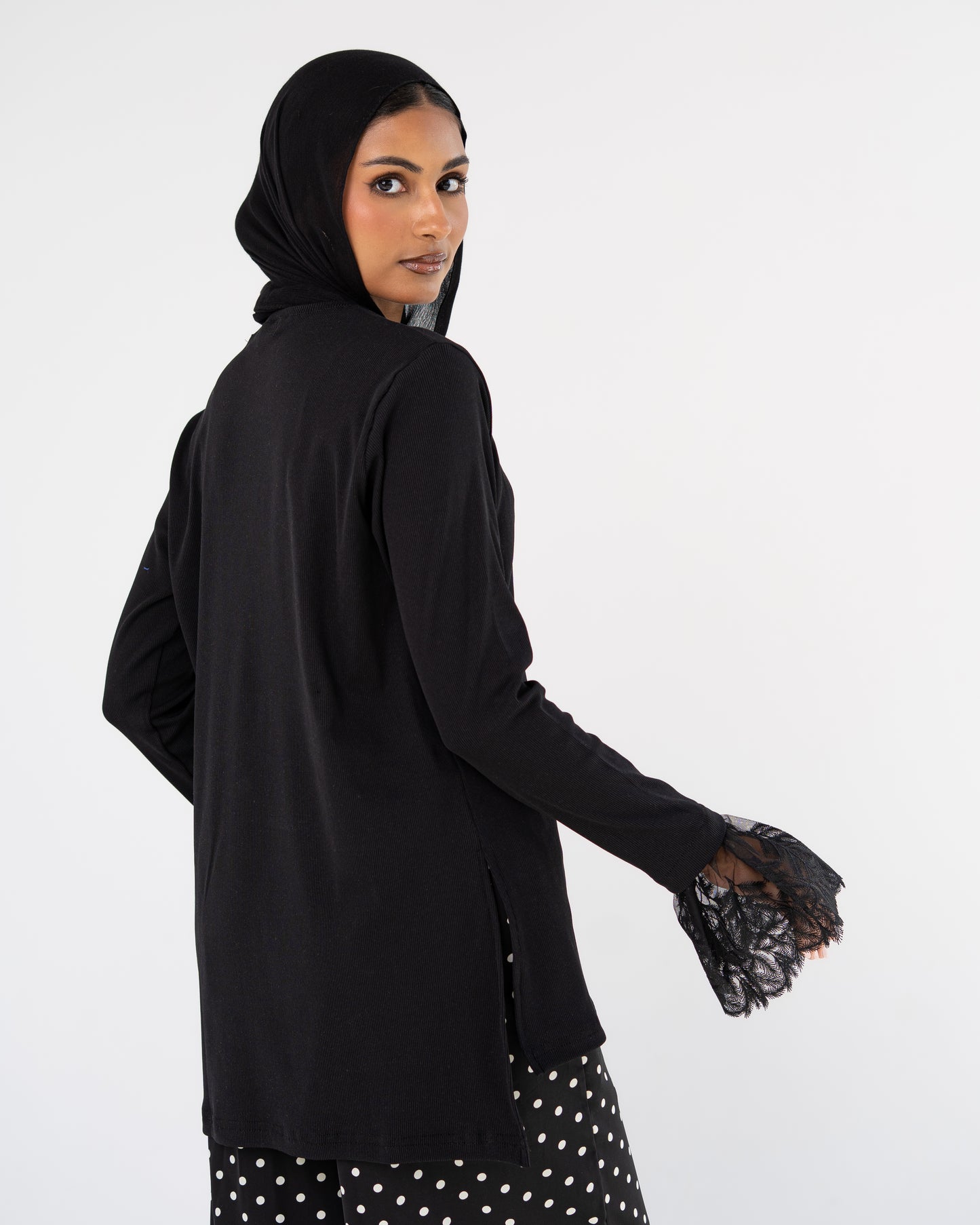 Black Lace-Cuff Top
